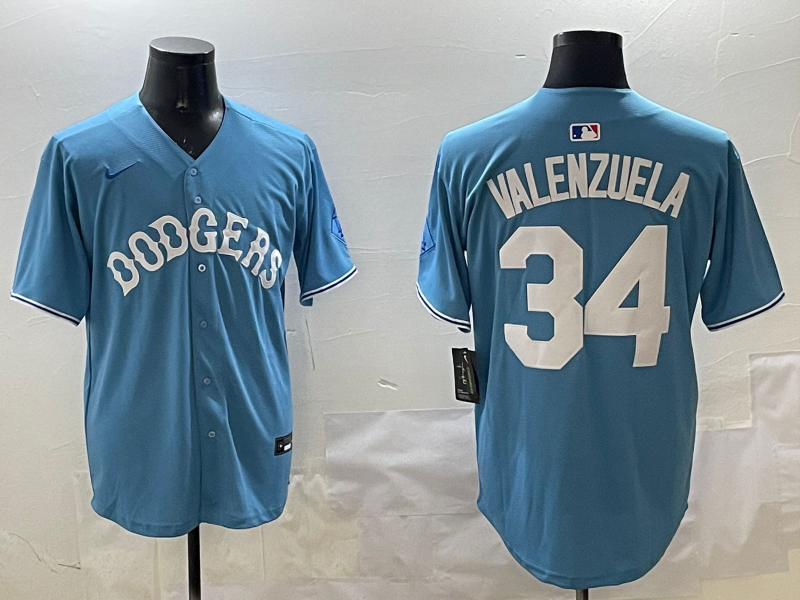 Men's Los Angeles Dodgers Fernando Valenzuela #34 Light Blue Limited Jersey